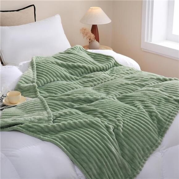 Sage Green Fleece Throw Blanket Cozy Soft Plush Microfiber Blanket Couch Sofa Be - Picture 4 of 7